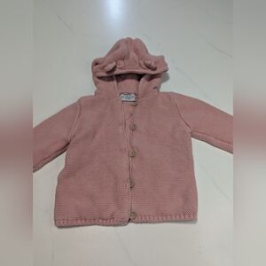 Lupilu Baby Girl Pink Knitted Hooded Cardigan Sweater Ears Cotton 12-24 Months